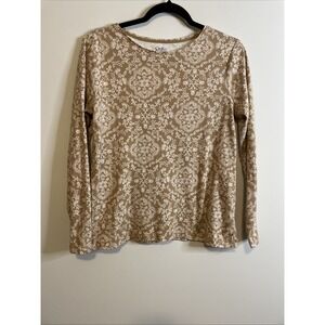 Croft & Barrow M Tan Floral Classic Tee Long Sleeve Cotton Top